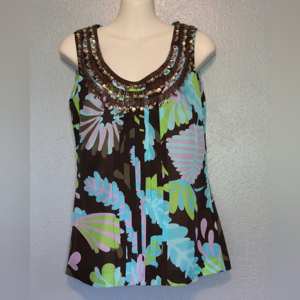 Tory Burch 100% Silk Beaded Sleeveless Top Blouse Tank 6